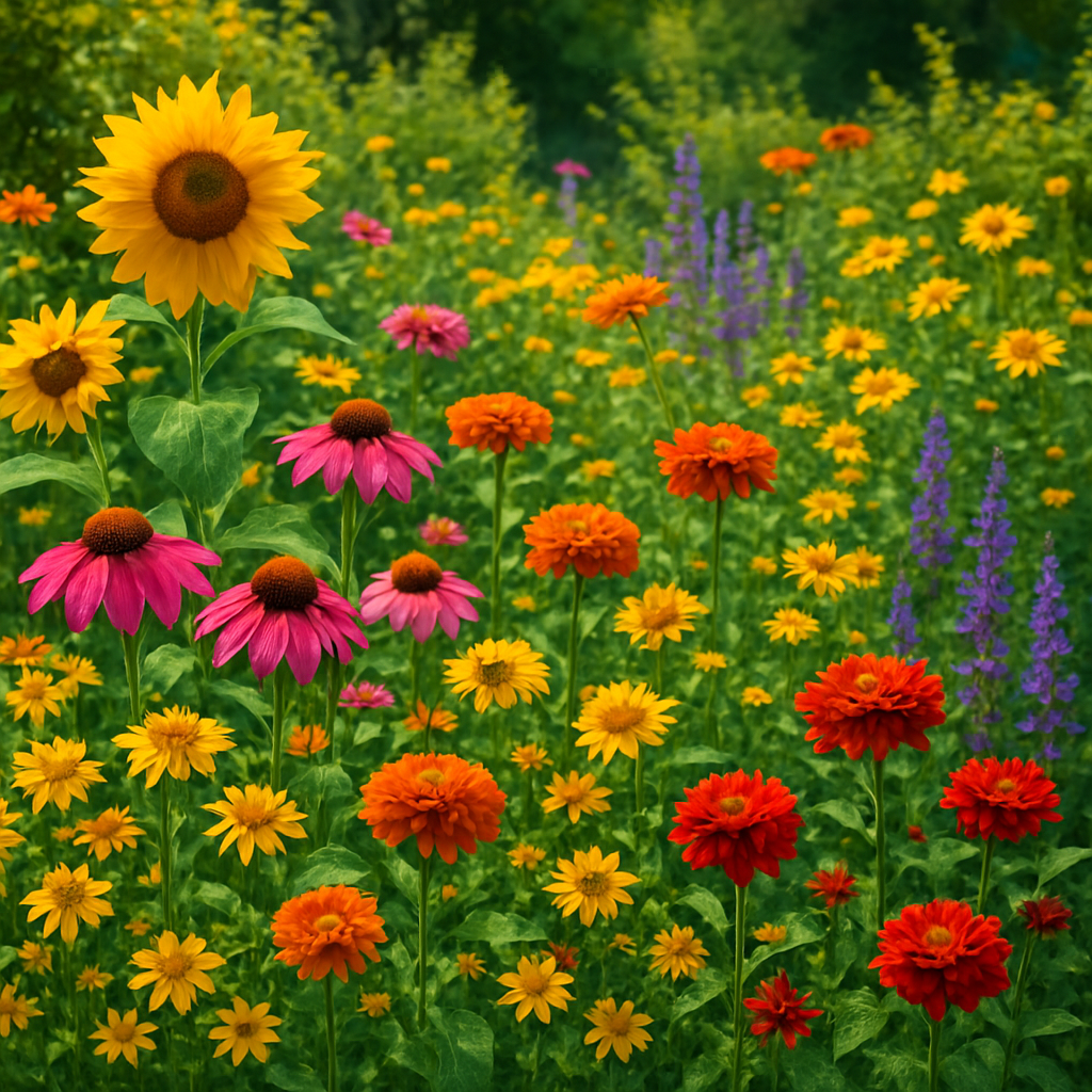 Letni ogród pełen kolorowych kwiatów